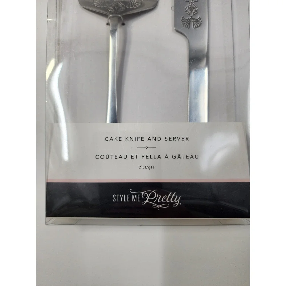 Style Me Pretty Cake Knife and Server Set Silver Etched Floral Wedding 34994 NEW
